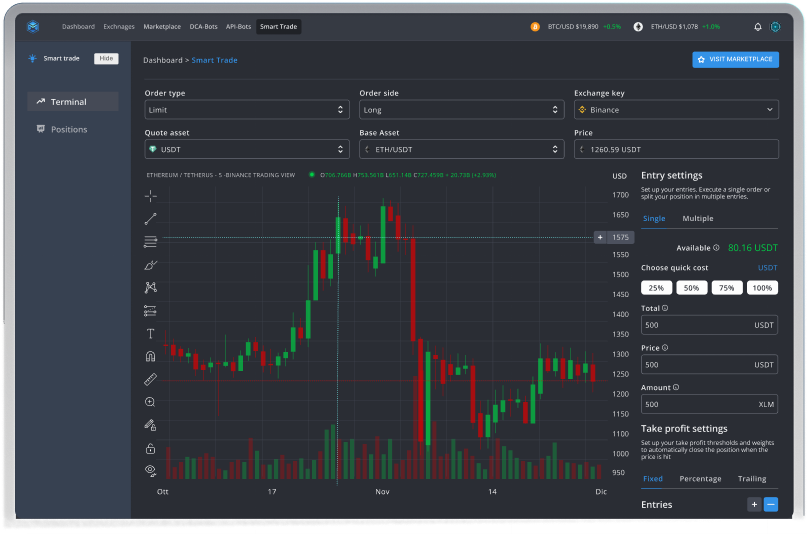 Crypto smart trading creation dashboard
