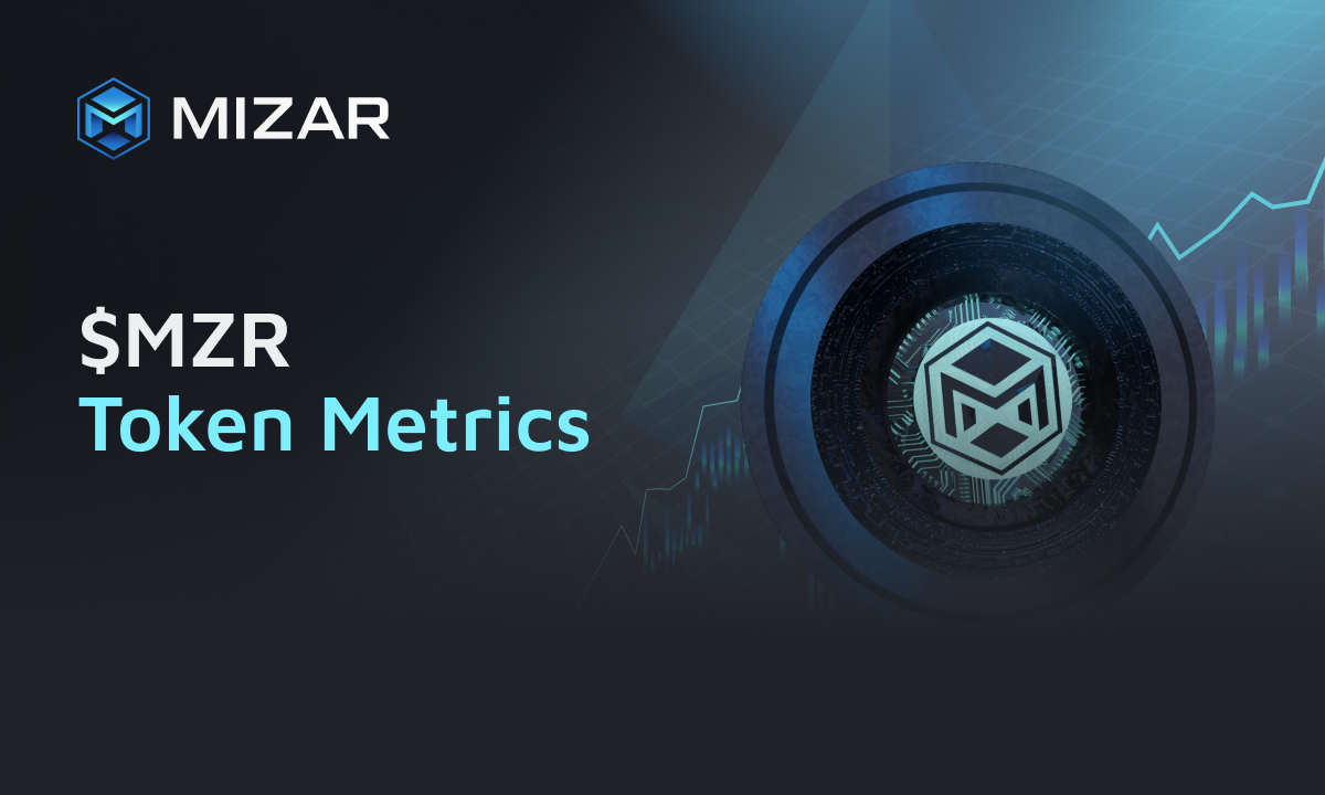 Blueish black background with $MZR's token and blue graphs 